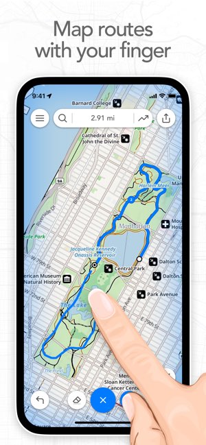 Official Footpath screenshot showing a route drawn around Central Park