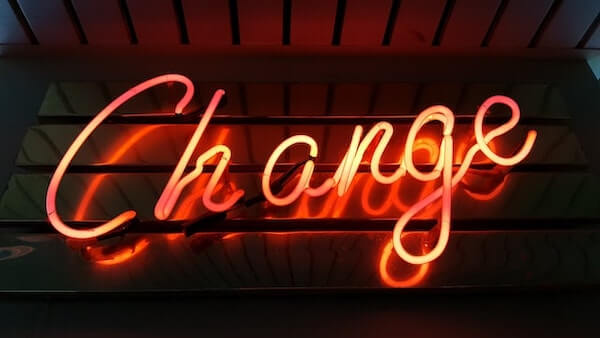 A lighting showing the word Change