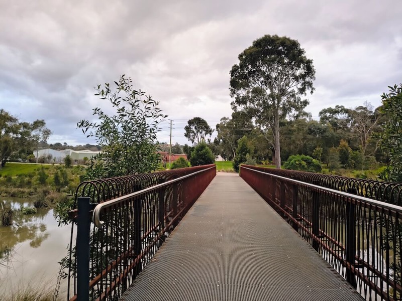 Pedestrian bridge crossing Tarralla Creek Wetlands